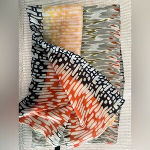 Abstract scarf in grey, yellow, orange and khaki